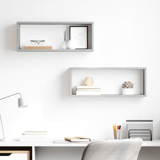 vidaXL Wall Cube Shelf 2 pcs Concrete Grey 60x15x23 cm Engineered Wood