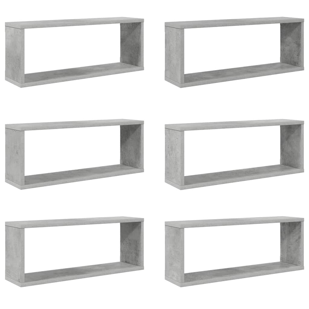 vidaXL Wall Cube Shelf 6 pcs Concrete Grey 60x15x23 cm Engineered Wood