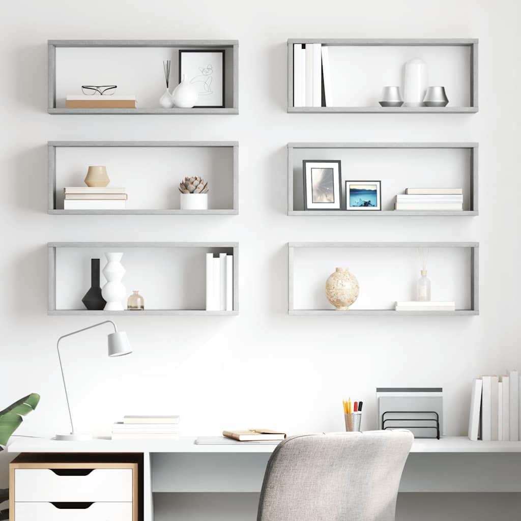 vidaXL Wall Cube Shelf 6 pcs Concrete Grey 60x15x23 cm Engineered Wood