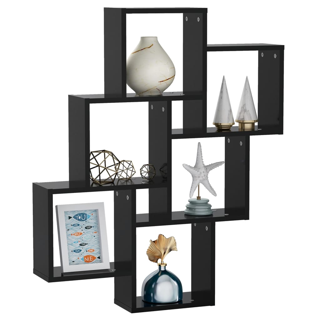 vidaXL Wall Shelf | Black | Engineered Wood | Medium | Wall Shelf | Cubic