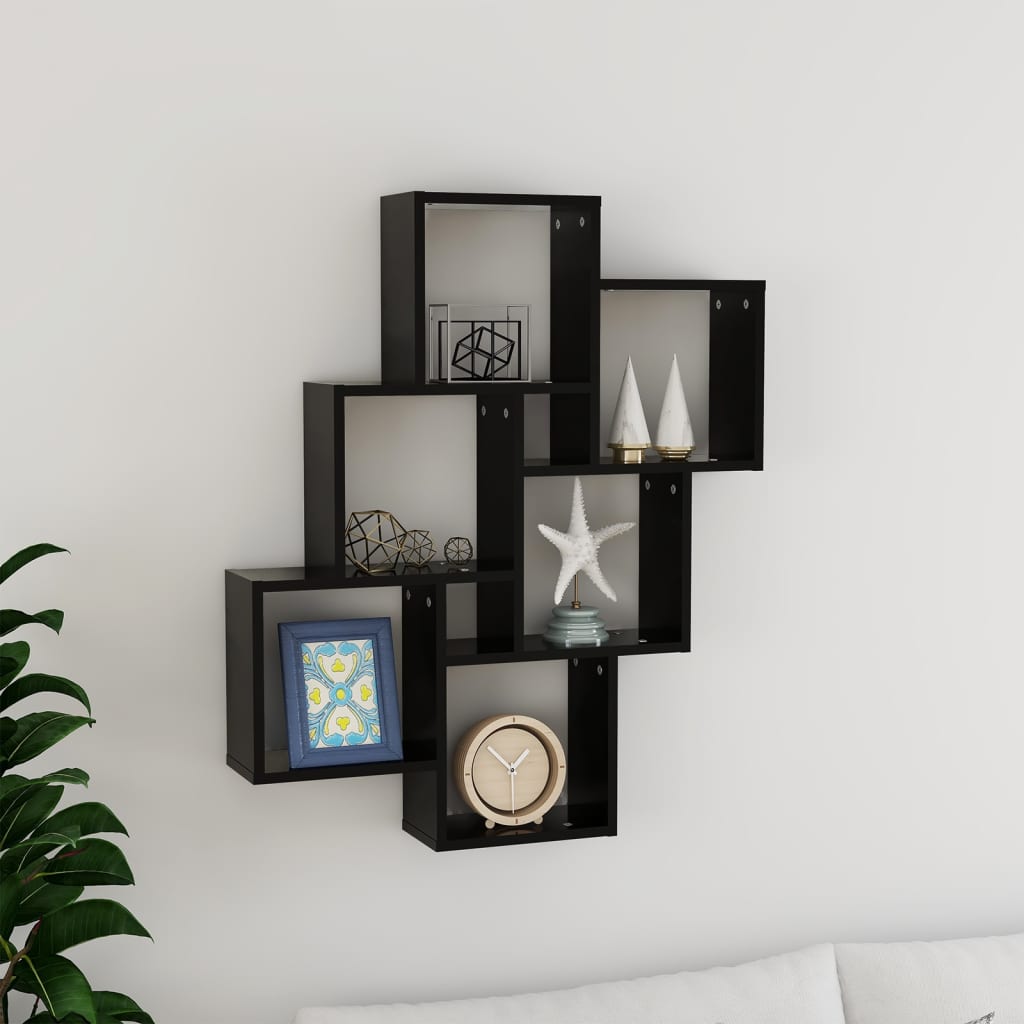 vidaXL Wall Shelf | Black | Engineered Wood | Medium | Wall Shelf | Cubic