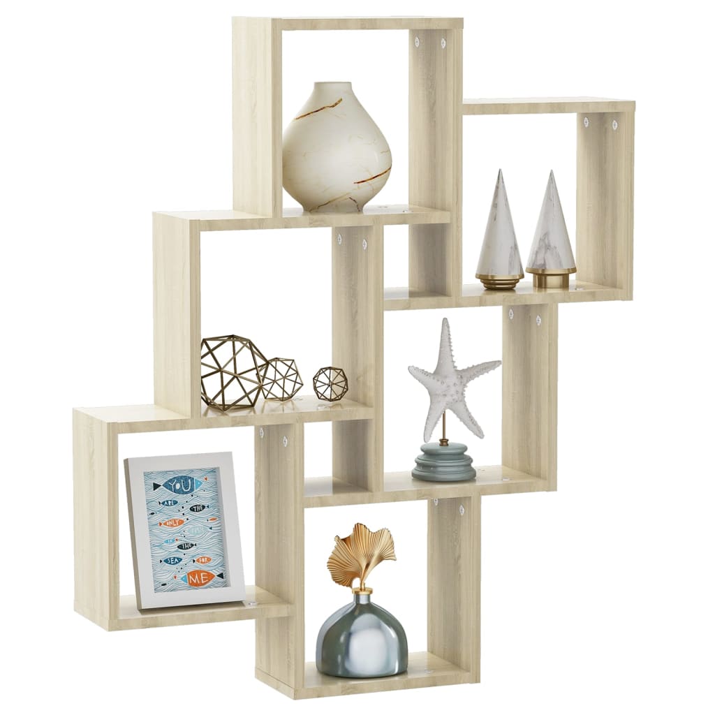 vidaXL Wall Cube Shelf Sonoma Oak 78x15x93 cm Engineered Wood