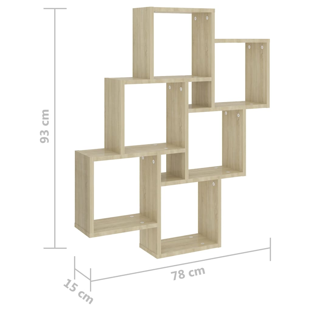 vidaXL Wall Cube Shelf Sonoma Oak 78x15x93 cm Engineered Wood