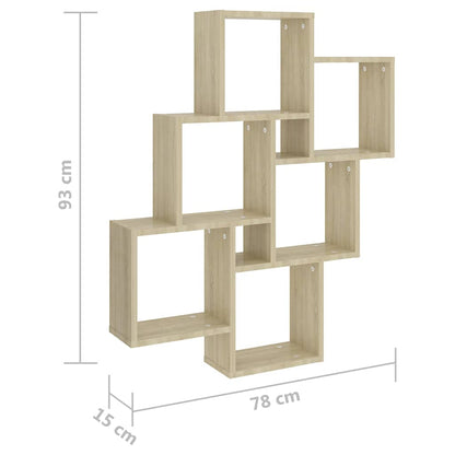 807172 vidaXL Wall Cube Shelf Sonoma Oak 78x15x93 cm Engineered Wood