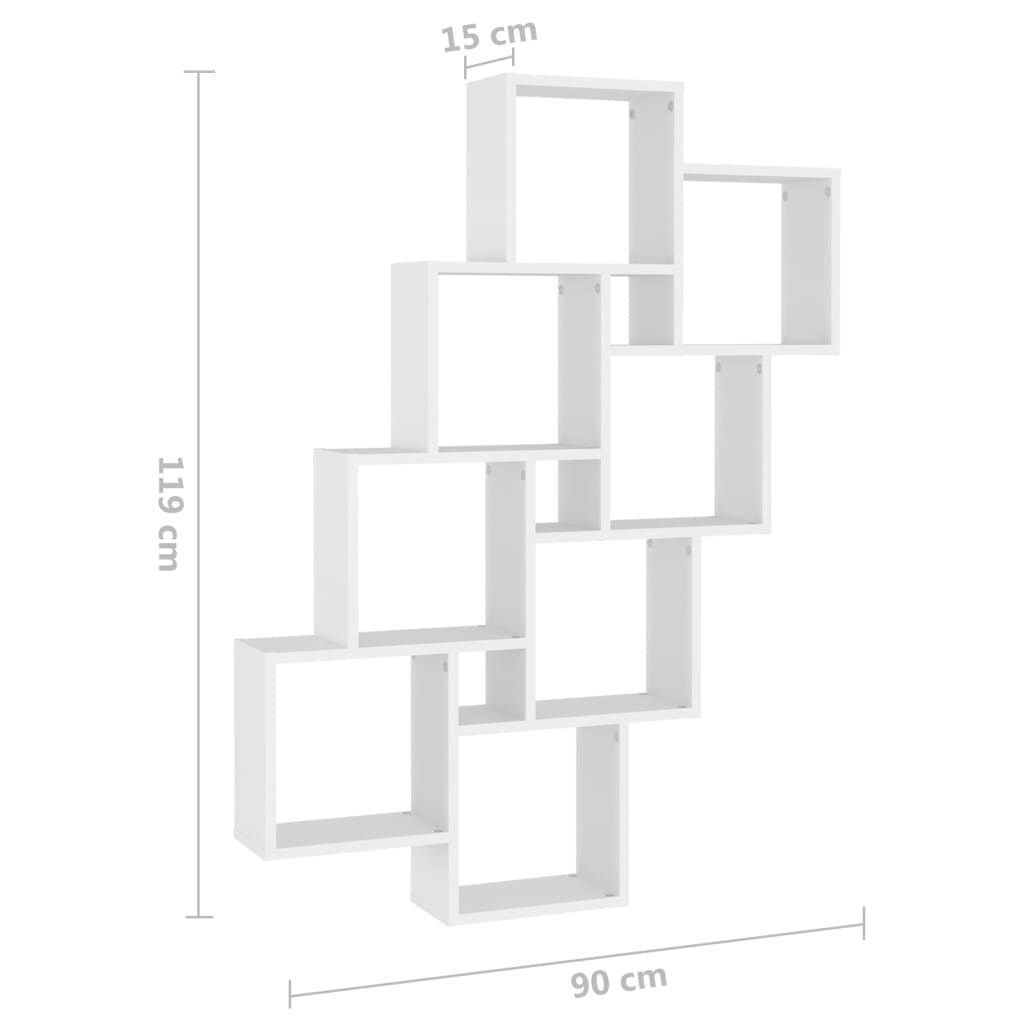 vidaXL Wall Cube Shelf White 90x15x119 cm Engineered Wood