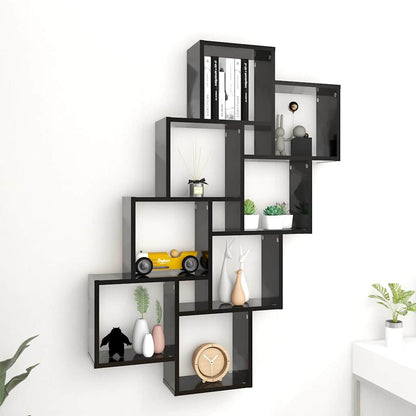 807179 vidaXL Wall Cube Shelf Black 90x15x119 cm Engineered Wood