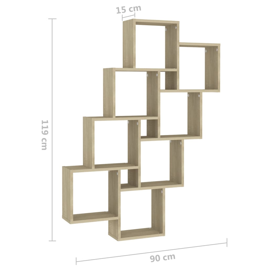 vidaXL Wall Cube Shelf Sonoma Oak 90x15x119 cm Engineered Wood