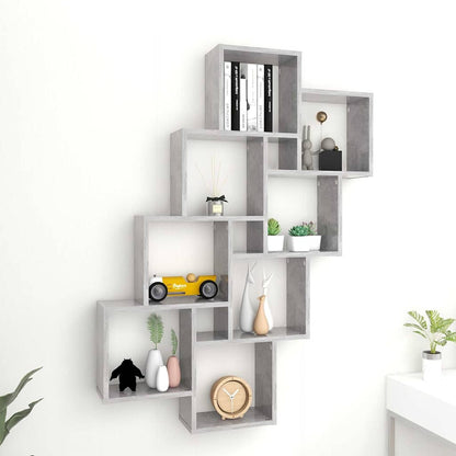 807182 vidaXL Wall Cube Shelf Concrete Grey 90x15x119 cm Engineered Wood