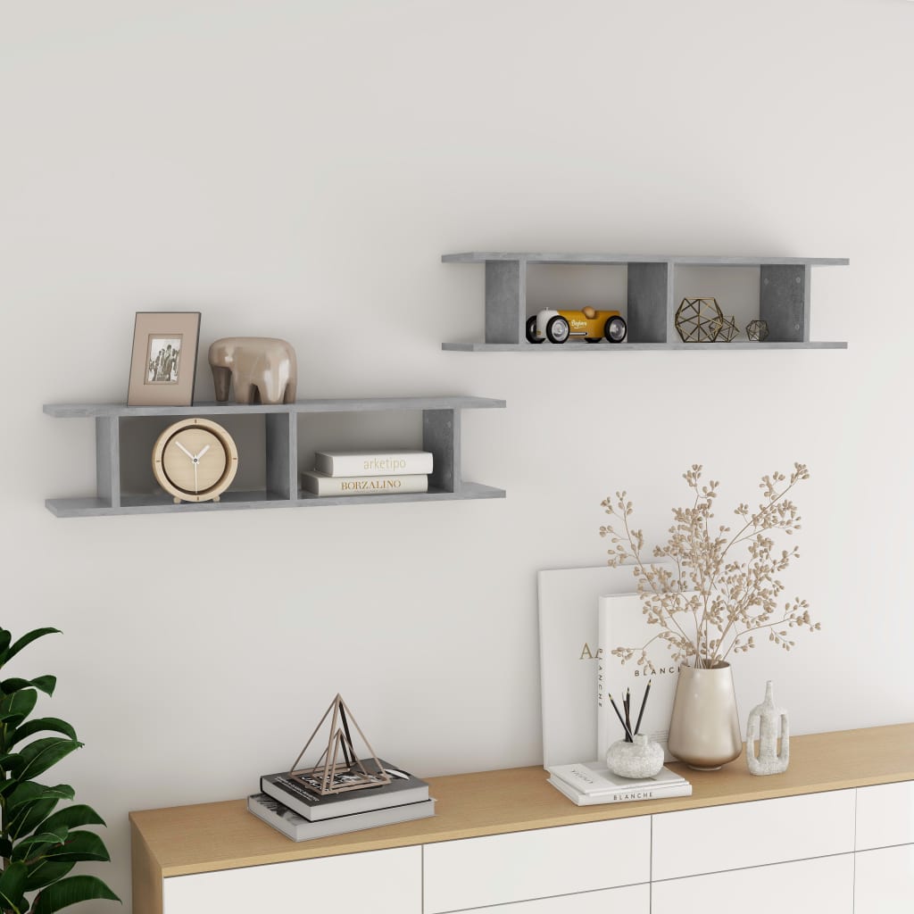 vidaXL Wall Shelf | Set of 2 | Concrete grey | Engineered wood | Medium