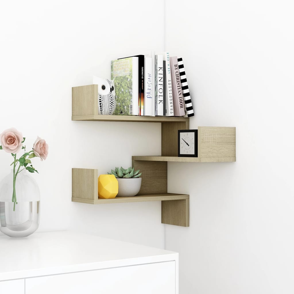 vidaXL Wall shelves Corner Mount, Wall-Mounted Sonoma Oak