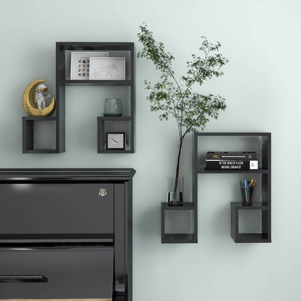 vidaXL Wall Shelf 2 pcs Grey 50x15x50 cm Engineered Wood