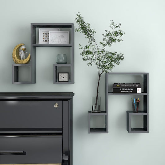 vidaXL Wall Shelf 2 pcs High Gloss Grey 50x15x50 cm Engineered Wood