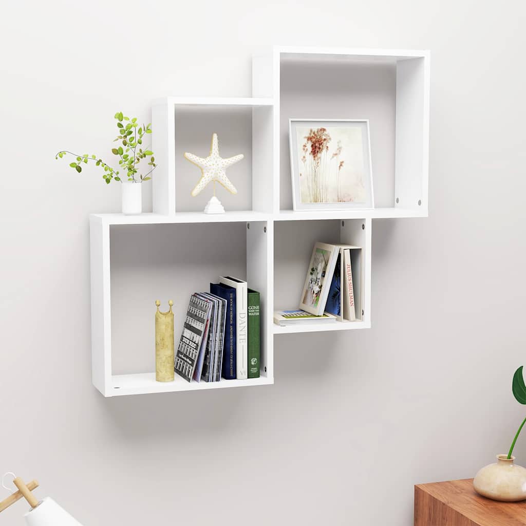 807259 vidaXL Wall Cube Shelf White 80x15x78,5 cm Engineered Wood