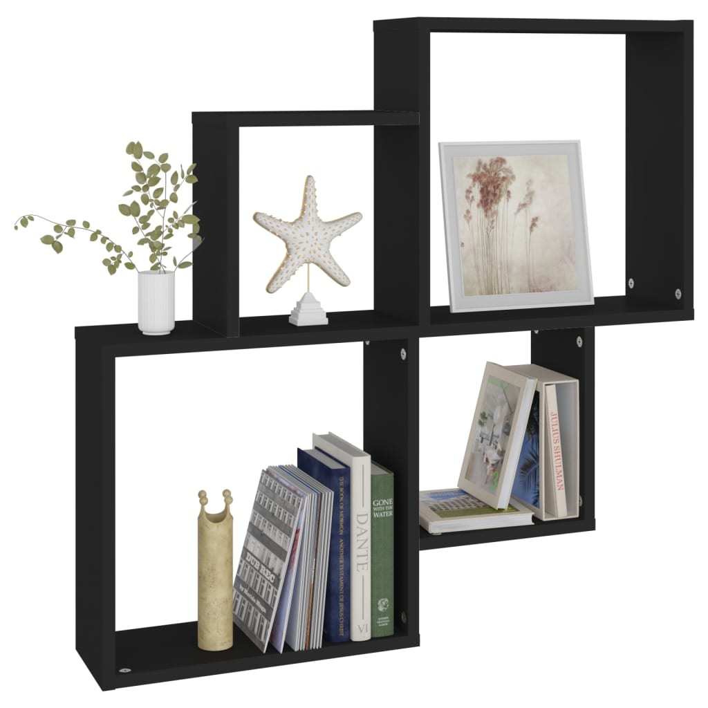 vidaXL Wall Cube Shelf | Black | Engineered wood | Medium | Wall mounting