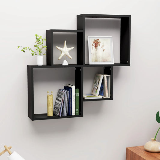 vidaXL Wall Cube Shelf | Black | Engineered wood | Medium | Wall mounting