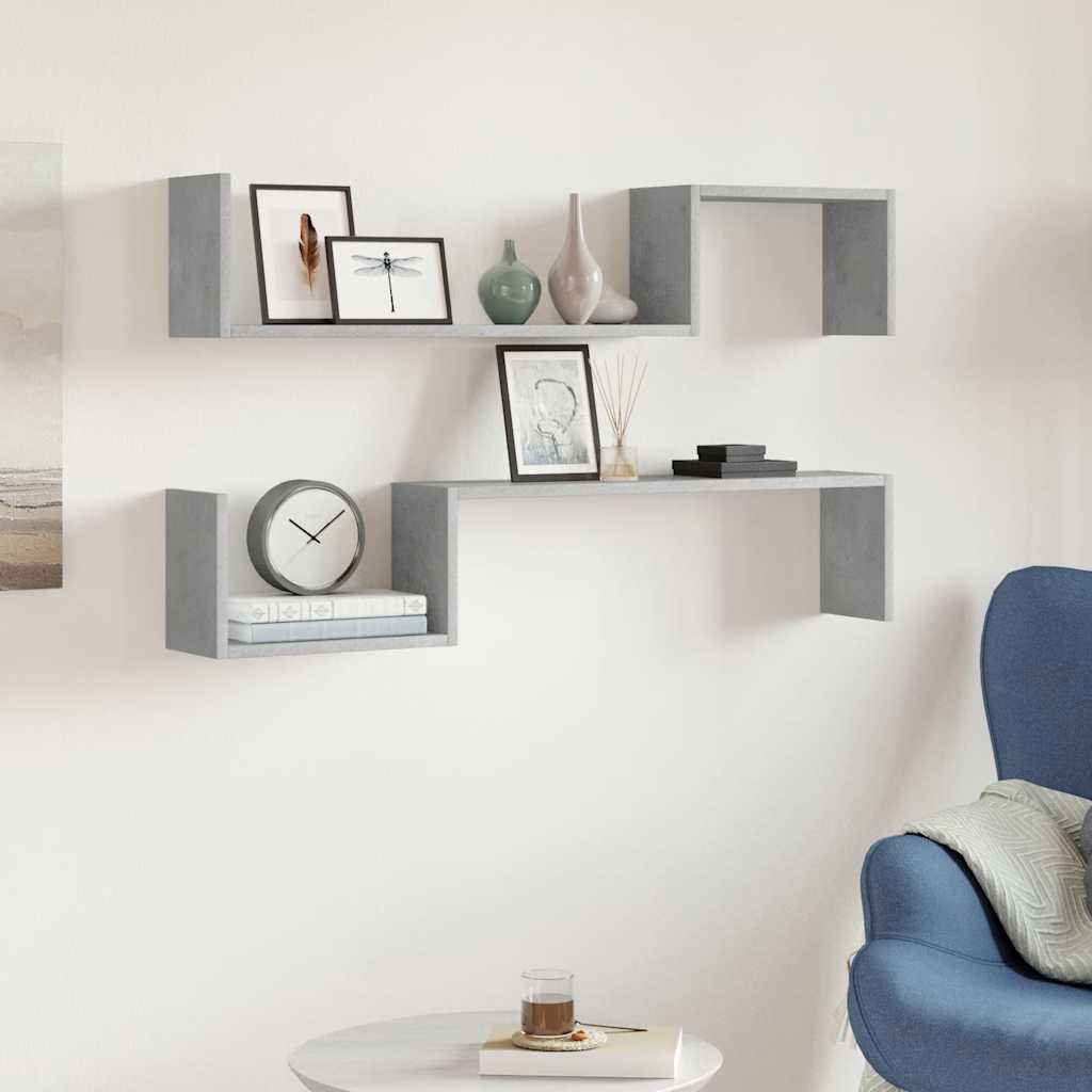 vidaXL Wall Shelf 2 pcs Concrete Grey 100x15x20 cm Engineered Wood