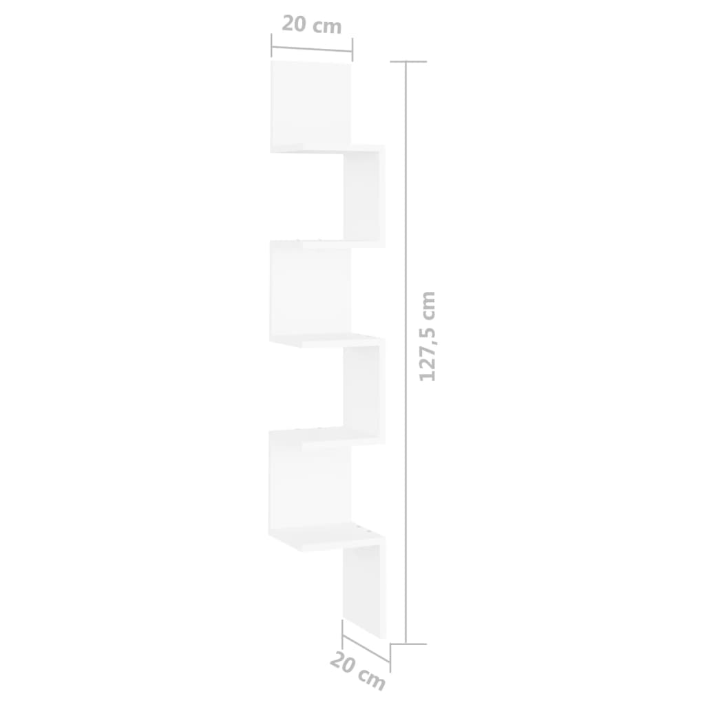 vidaXL Wall Corner Shelf White 20x20x127.5 cm Engineered Wood