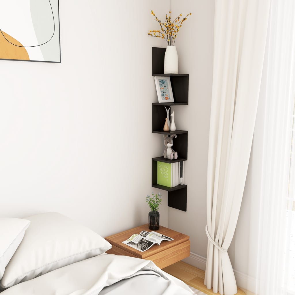 vidaXL Wall Corner Shelf | Black | Engineered wood | 20 x 20 x 127.5 cm