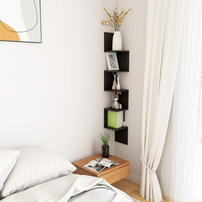 vidaXL Wall Corner Shelf | Black | Engineered wood | 20 x 20 x 127.5 cm