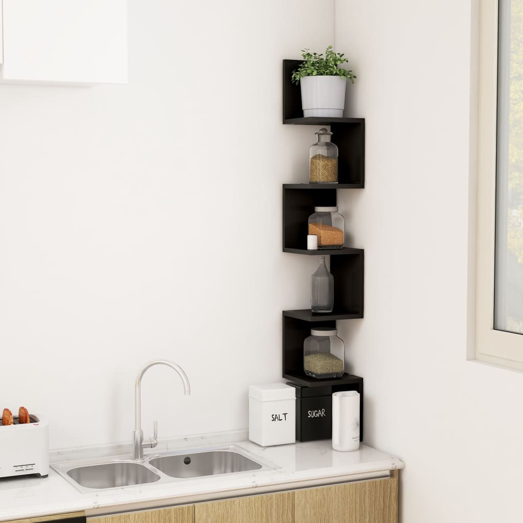 vidaXL Wall Corner Shelf | Black | Engineered wood | 20 x 20 x 127.5 cm
