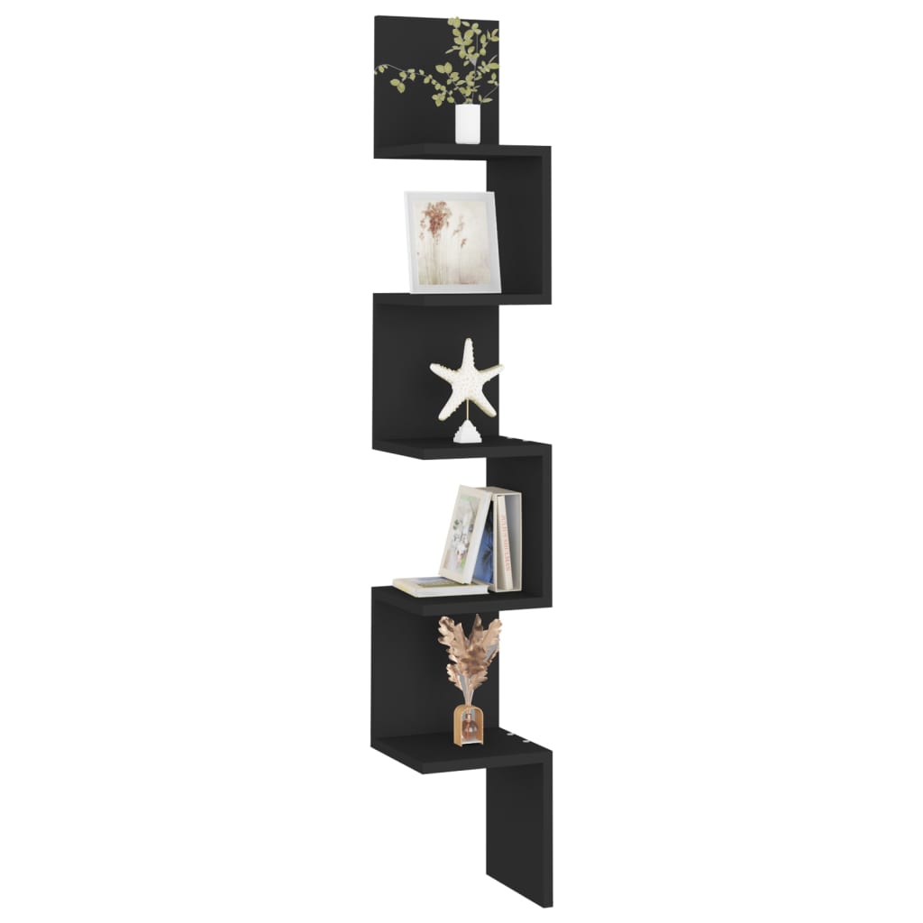 vidaXL Wall Corner Shelf | Black | Engineered wood | 20 x 20 x 127.5 cm