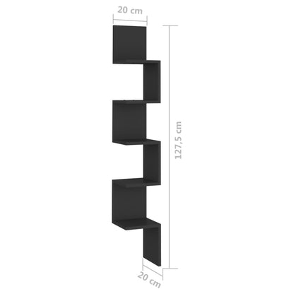 vidaXL Wall Corner Shelf | Black | Engineered wood | 20 x 20 x 127.5 cm
