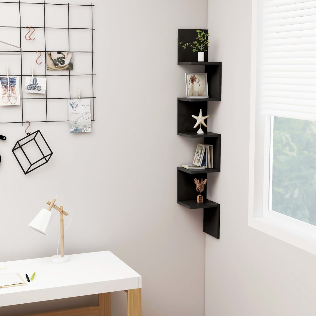 vidaXL Wall Corner Shelf | Black | Engineered wood | 20 x 20 x 127.5 cm