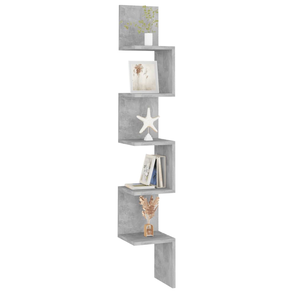 vidaXL Wall Corner Shelf Concrete Grey 20x20x127.5 cm Engineered Wood