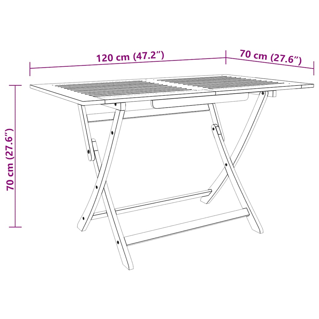 vidaXL Folding Garden Table 120x70x75 cm Solid Eucalyptus Wood
