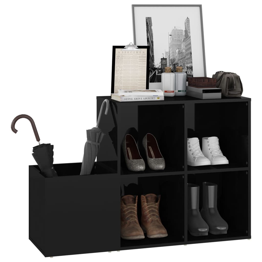 vidaXL Hall Shoe Cabinet High Gloss Black 105x35.5x70 cm Engineered Wood