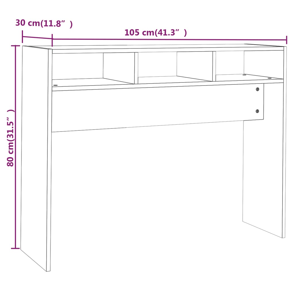 808311 vidaXL Console Table High Gloss White 105x30x80 cm Engineered Wood