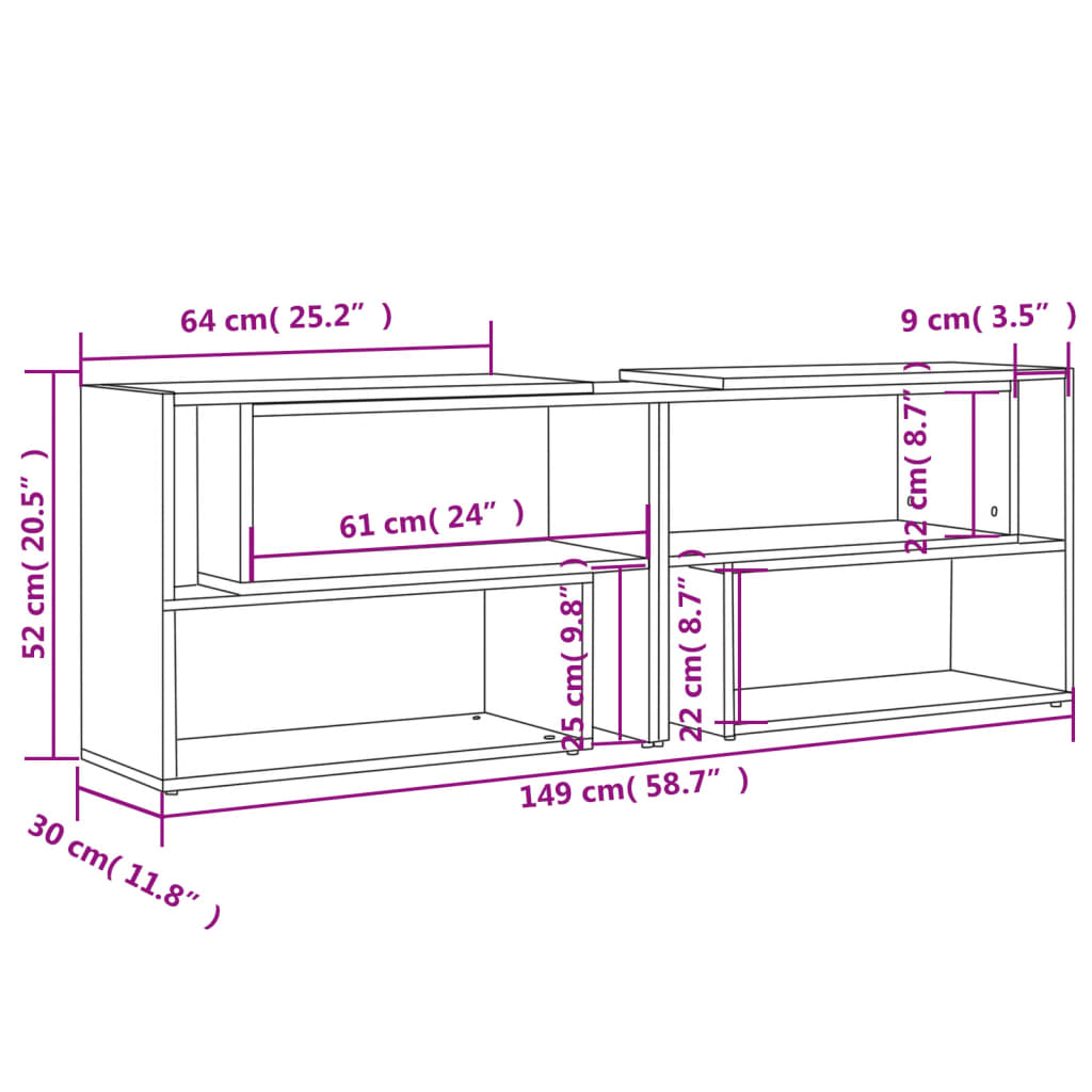 vidaXL TV Cabinet High Gloss Grey 149x30x52 cm Engineered Wood
