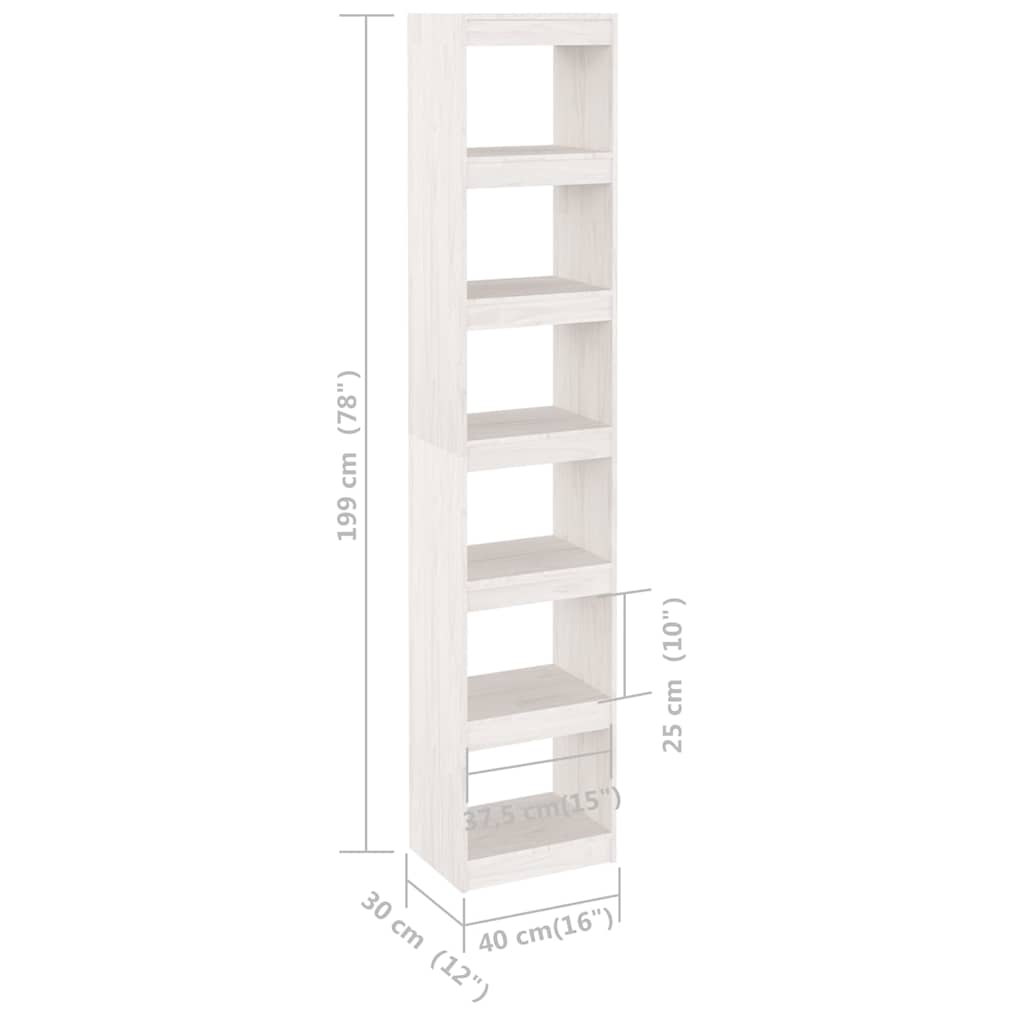 vidaXL Book Cabinet/Room Divider White 40x30x199 cm Solid Wood Pine