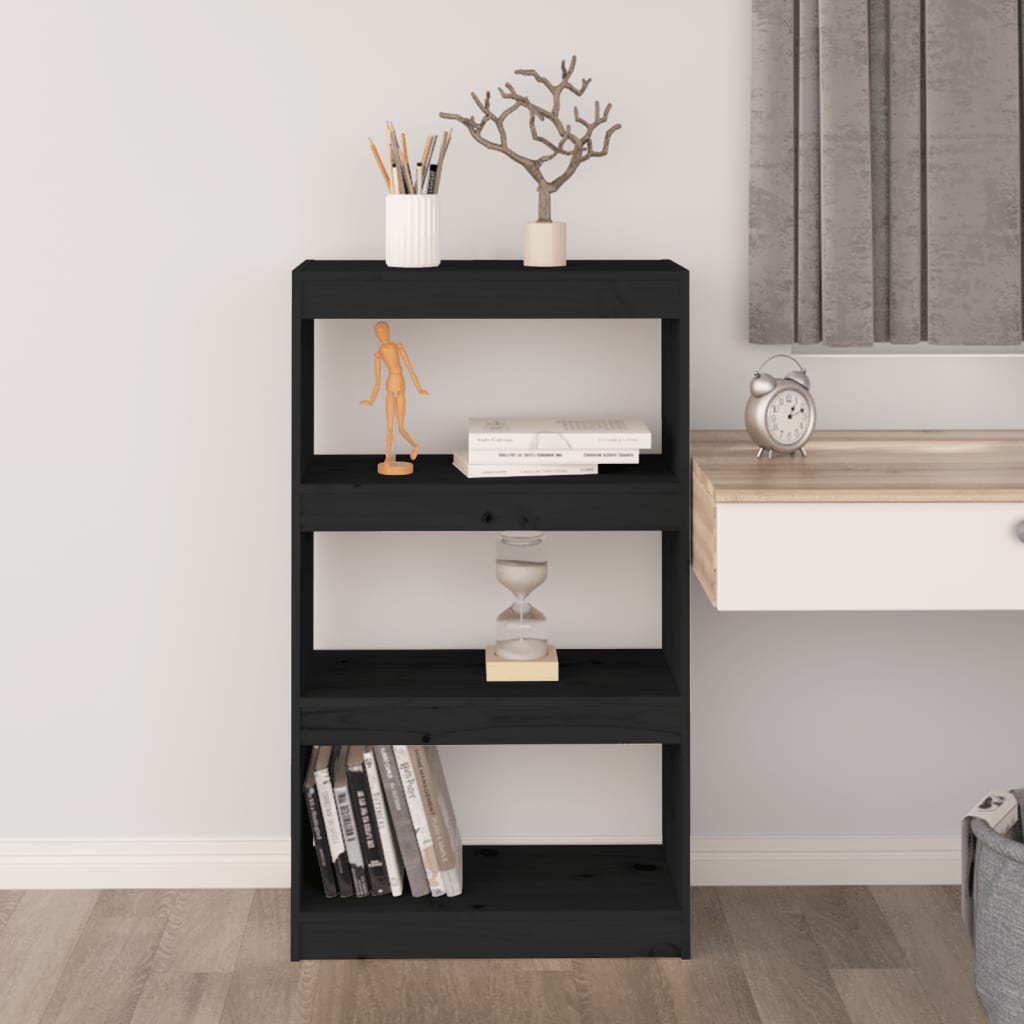 vidaXL Book Cabinet/Room Divider Black 60x30x103.5 cm Solid Wood Pine