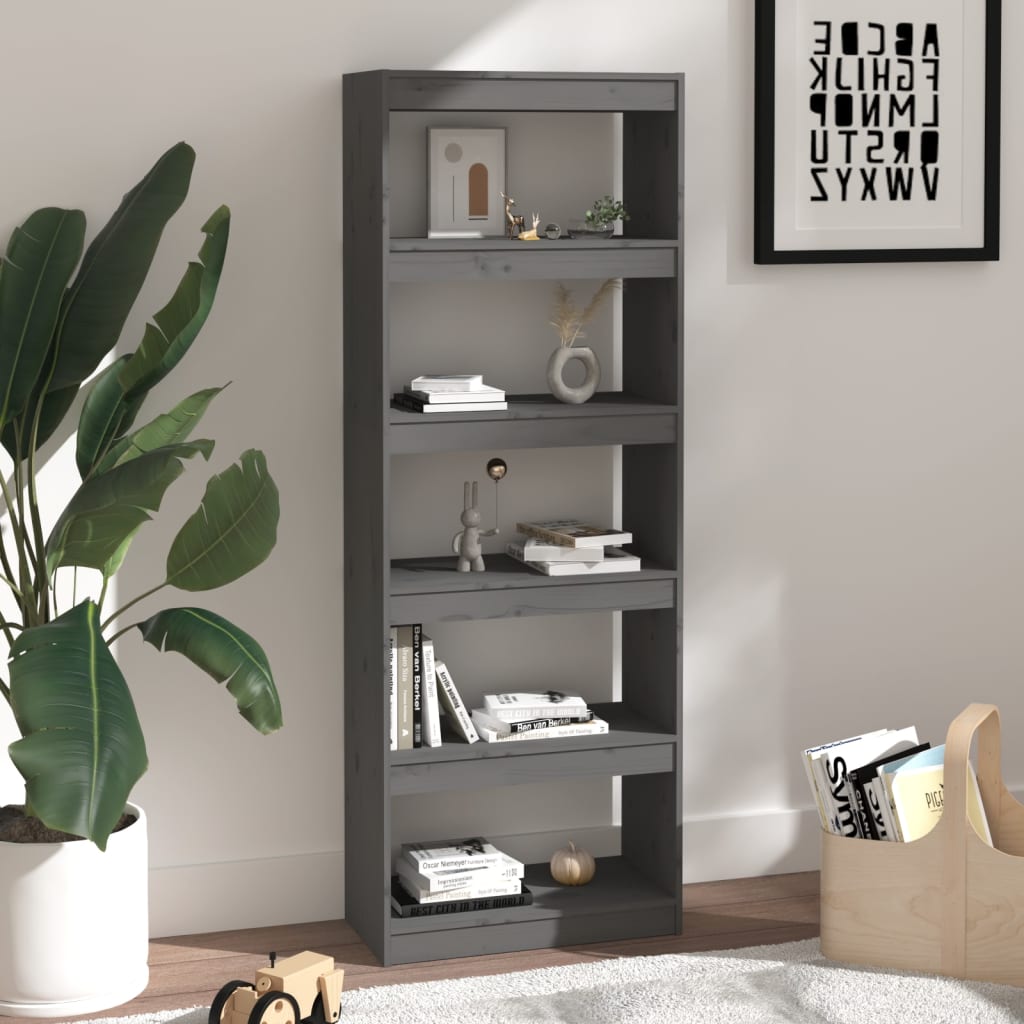vidaXL Book Cabinet/Room Divider Grey 60x30x167,5 cm Solid Wood Pine