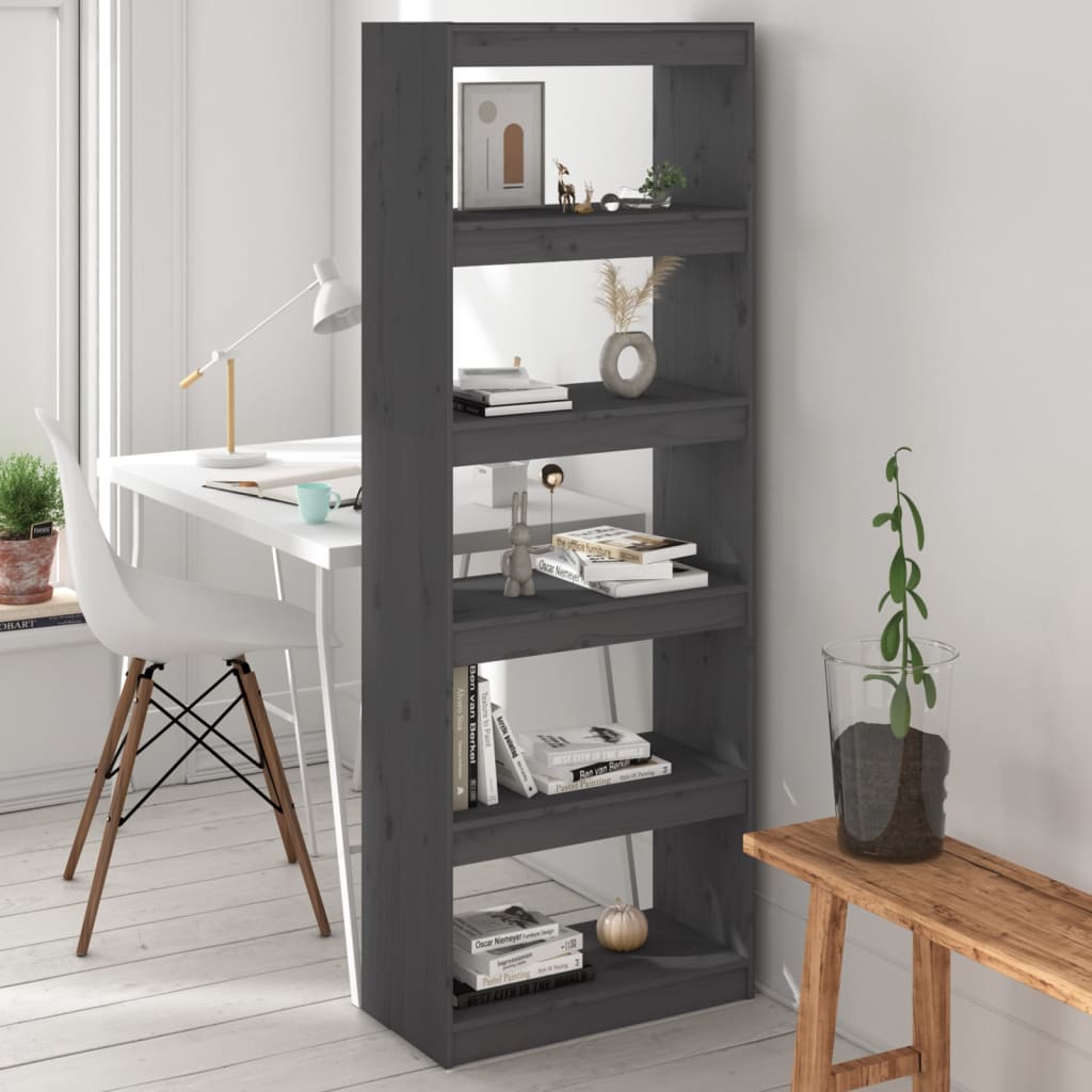 vidaXL Book Cabinet/Room Divider Grey 60x30x167,5 cm Solid Wood Pine