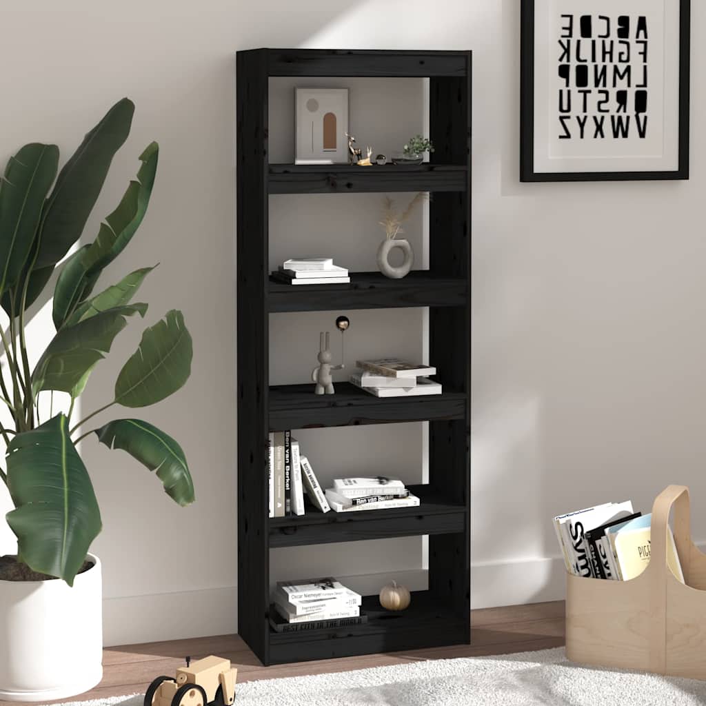 vidaXL Book Cabinet/Room Divider Black 60x30x167,5 cm Solid Wood Pine