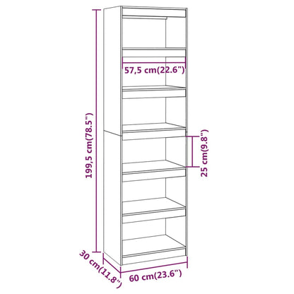 vidaXL Book Cabinet/Room Divider Grey 60x30x199.5 cm Solid Wood Pine