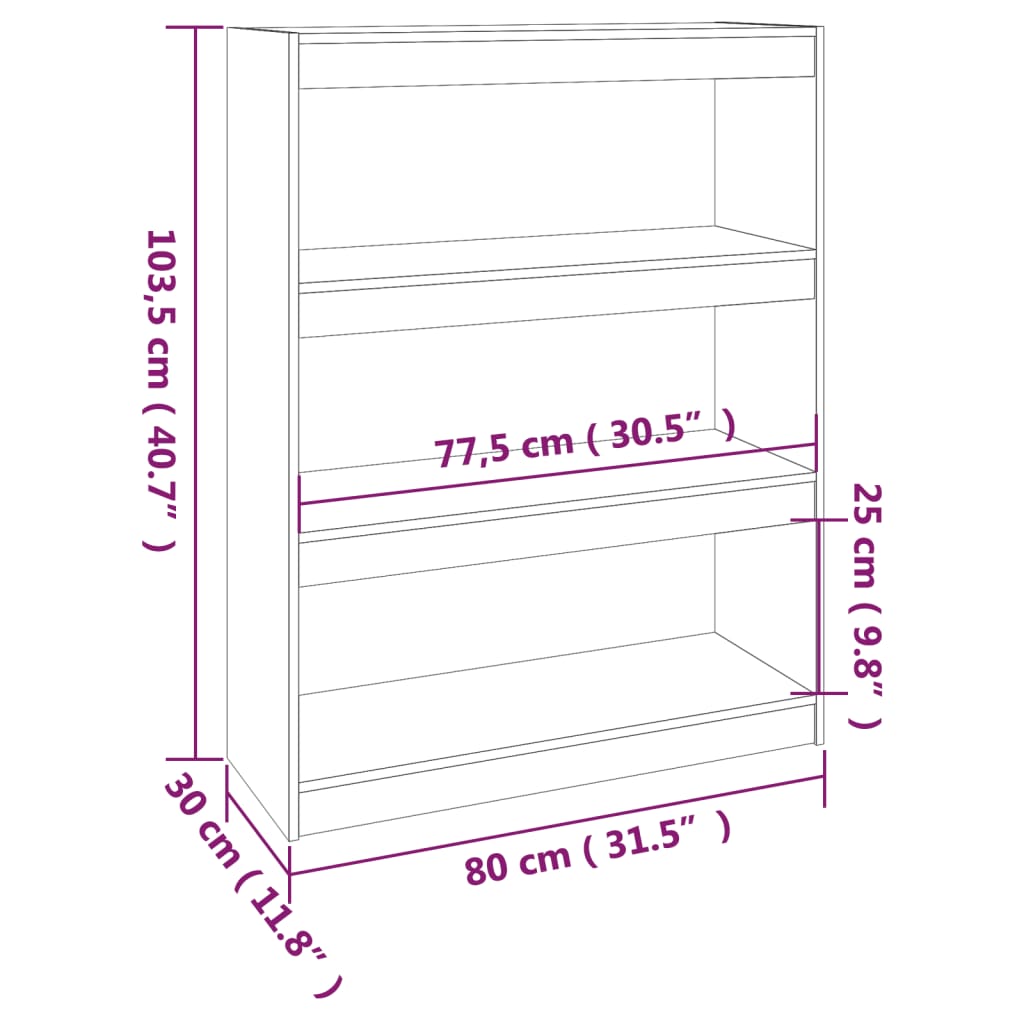 vidaXL Book Cabinet/Room Divider Grey 80x30x103.5 cm Solid Wood Pine