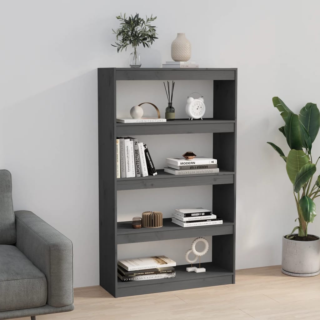vidaXL Book Cabinet/Room Divider Grey 80x30x135.5 cm Solid Wood Pine