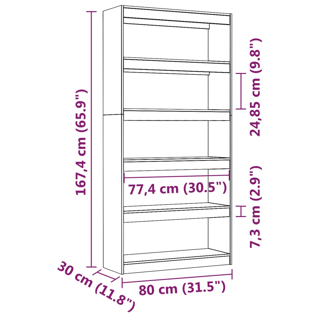 vidaXL Book Cabinet/Room Divider White 80x30x167.4 cm Solid Wood Pine