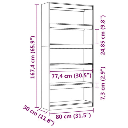 vidaXL Book Cabinet/Room Divider White 80x30x167.4 cm Solid Wood Pine