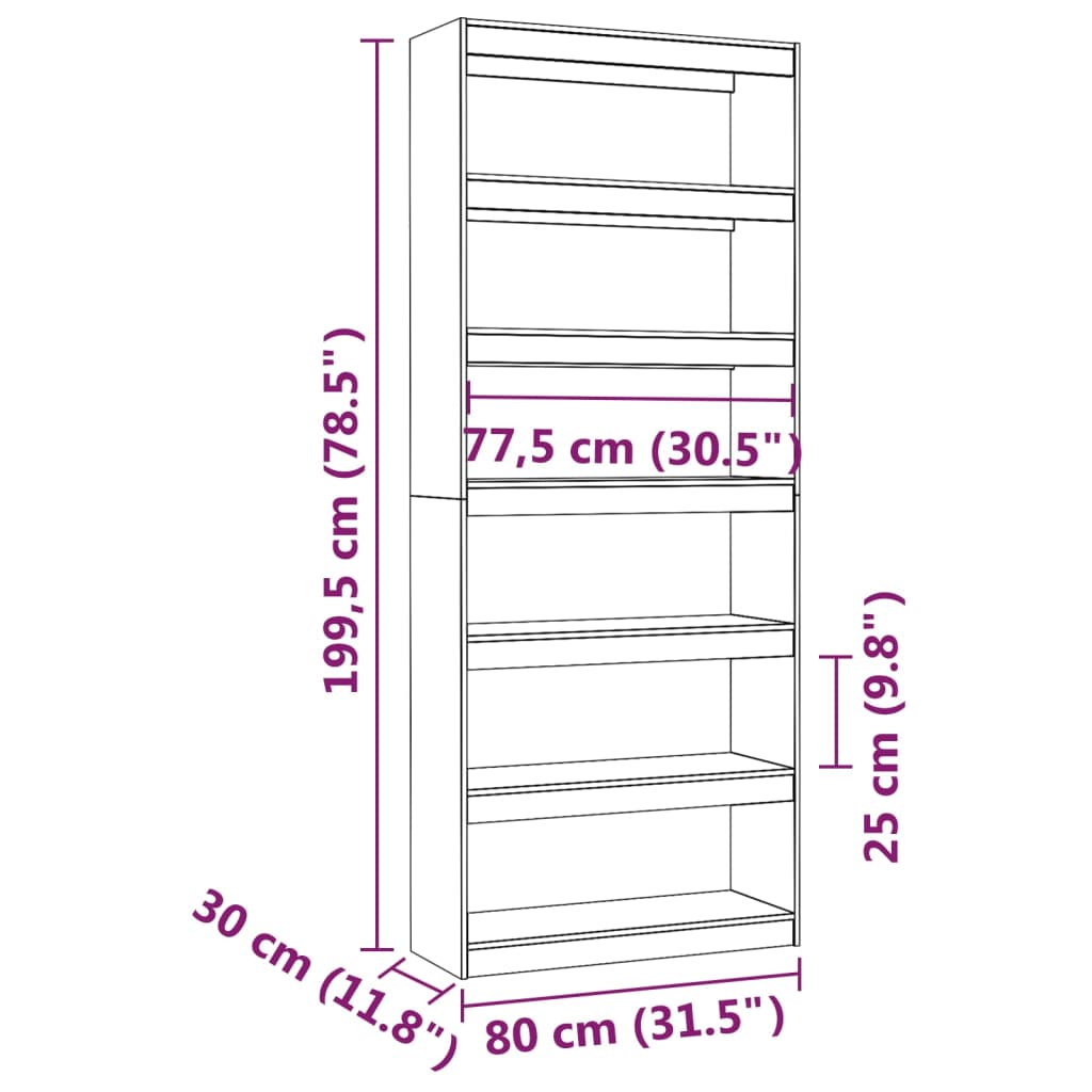 vidaXL Book Cabinet/Room Divider 80x30x199.5 cm Solid Wood Pine
