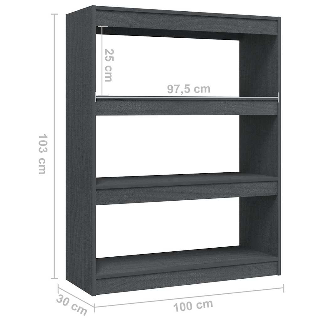 808215 vidaXL Book Cabinet/Room Divider Grey 100x30x103 cm Solid Wood Pine