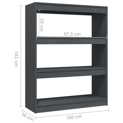 808215 vidaXL Book Cabinet/Room Divider Grey 100x30x103 cm Solid Wood Pine