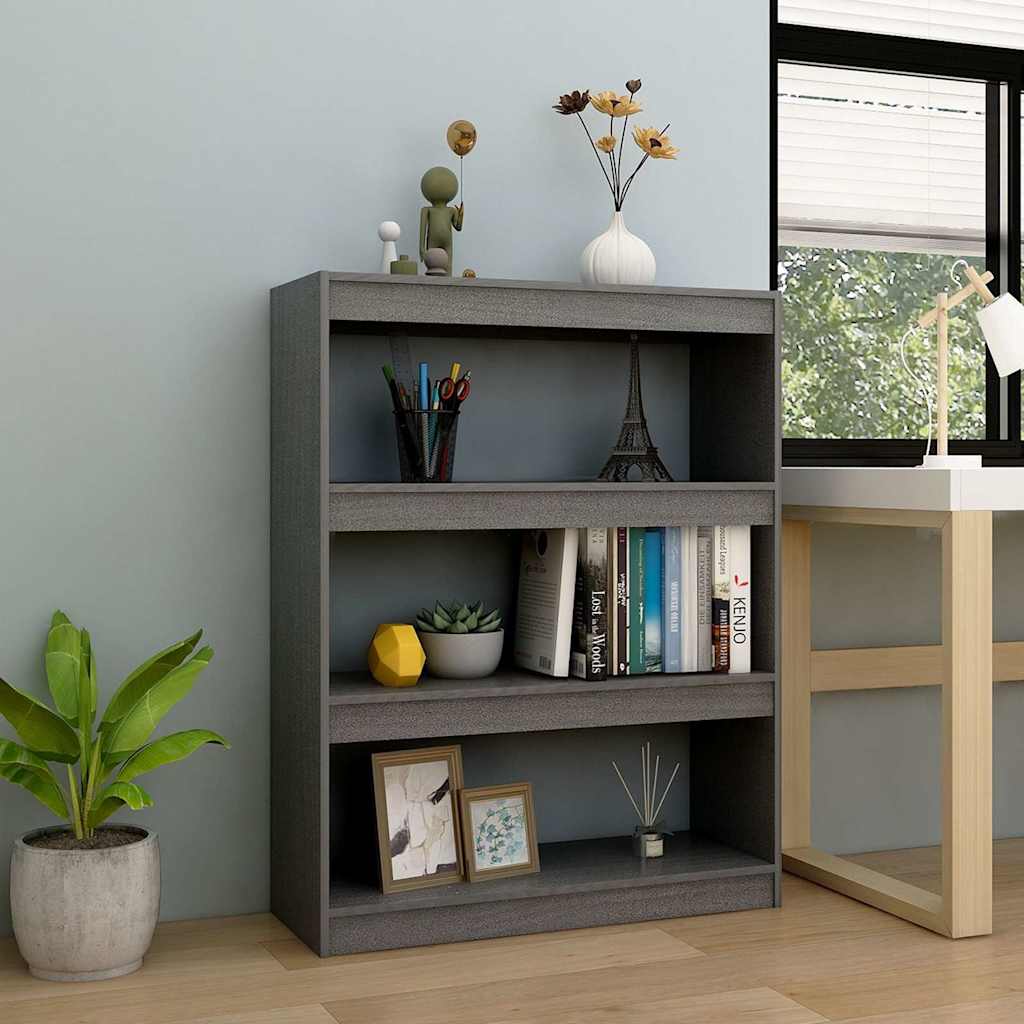 808215 vidaXL Book Cabinet/Room Divider Grey 100x30x103 cm Solid Wood Pine