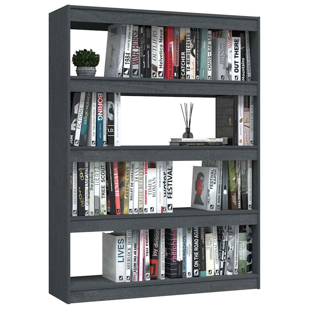 808220 vidaXL Book Cabinet/Room Divider Grey 100x30x135,5 cm Solid Wood Pine