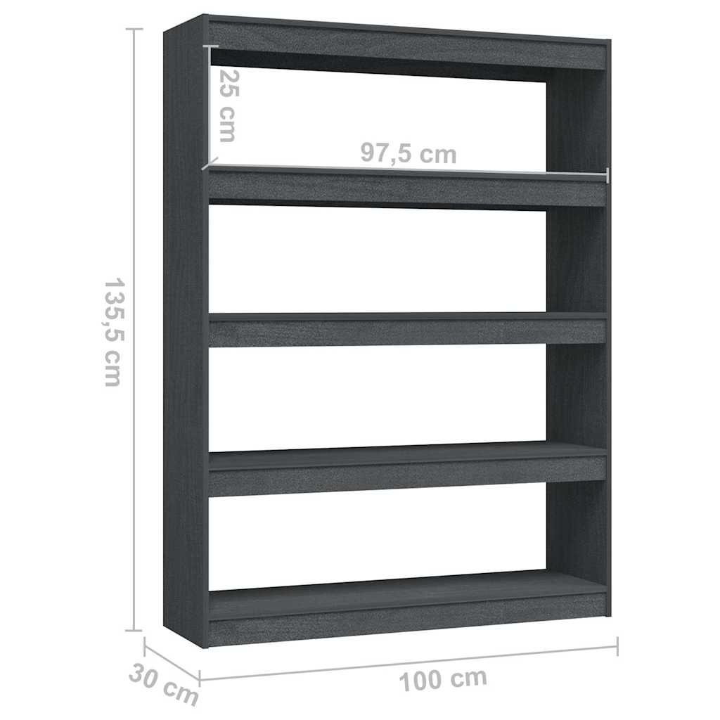 808220 vidaXL Book Cabinet/Room Divider Grey 100x30x135,5 cm Solid Wood Pine