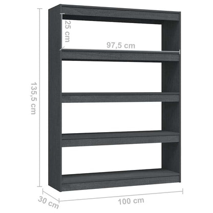 808220 vidaXL Book Cabinet/Room Divider Grey 100x30x135,5 cm Solid Wood Pine