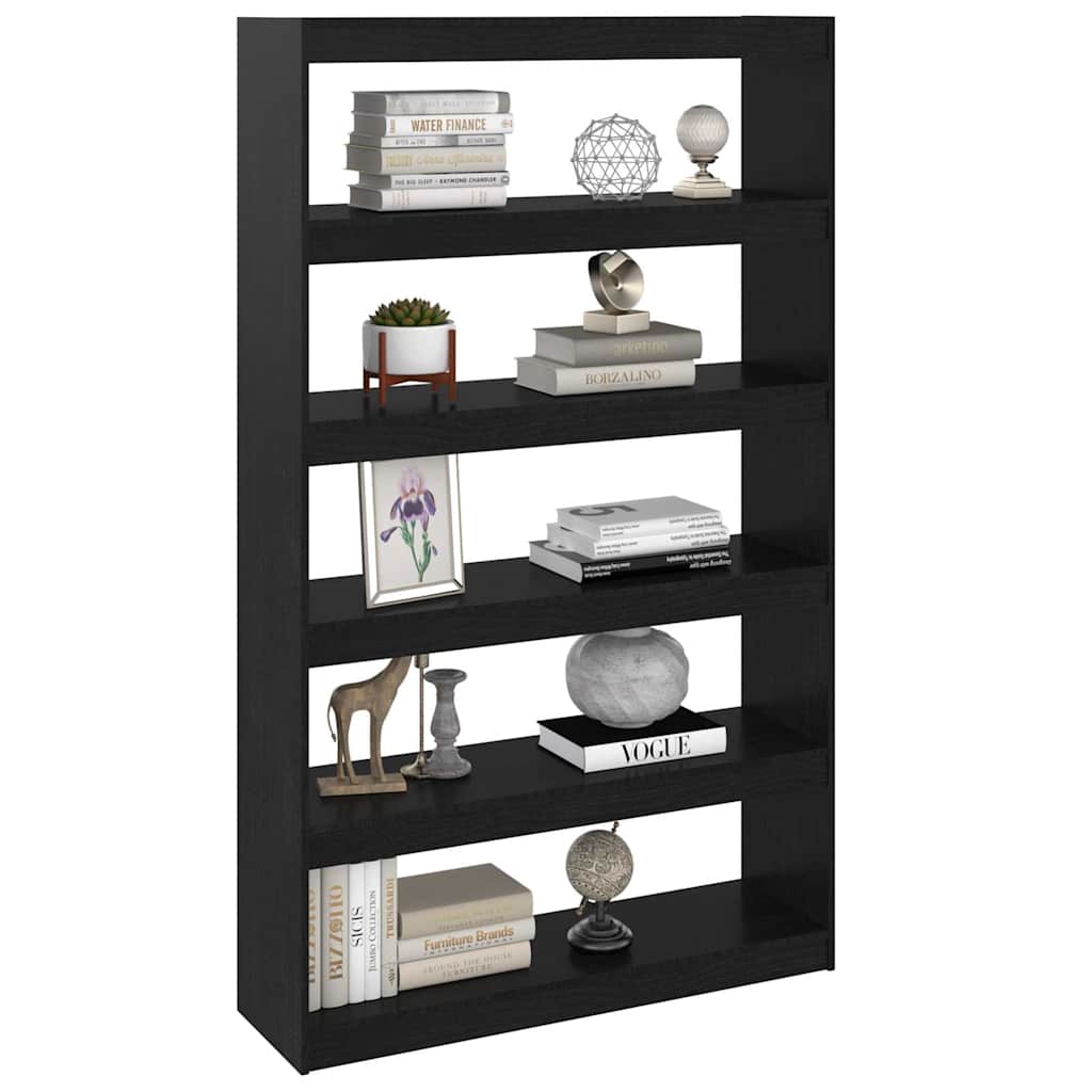 808227 vidaXL Book Cabinet/Room Divider Black 100x30x167,5 cm Solid Wood Pine